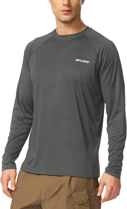 Baleaf Men's UV Protection Shirt - SPF UPF 50+ Long Sleeve Rash Guard for Fishing & Running - Quick Dry Lightweight