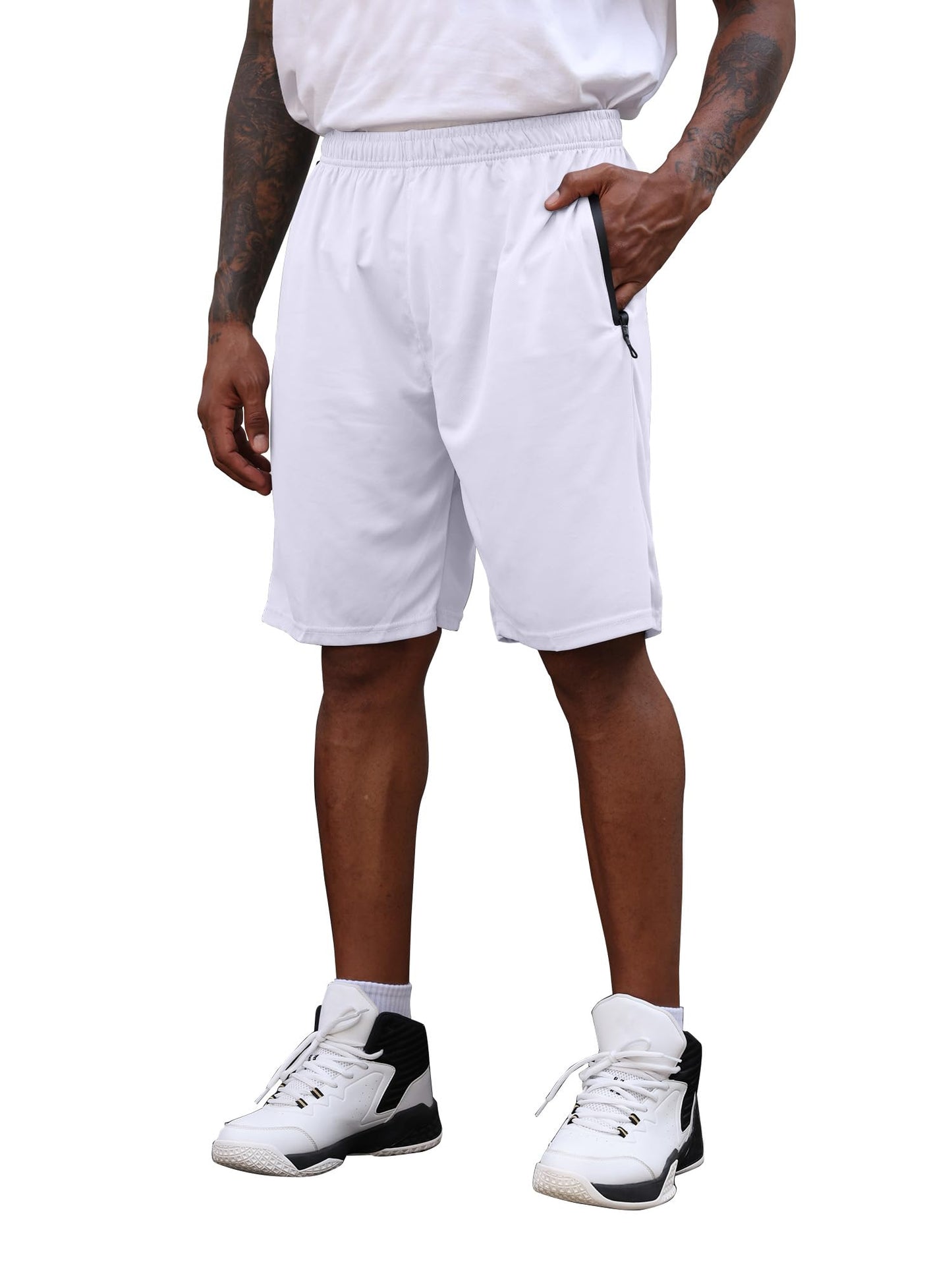 BUYJYA 3 Pack Men's Athletic Running Shorts Gym Basketball Lightweight Casual Short with Zipper Pocket Gift