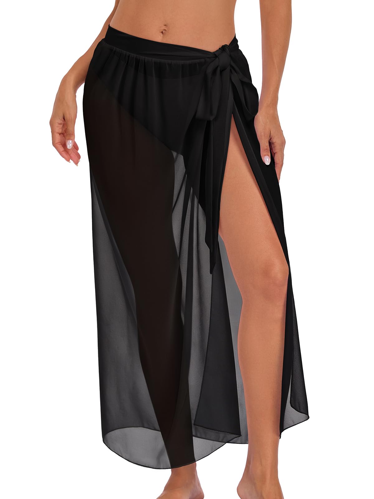 CHICGAL Sarong Wraps for Women Long Bathing Suit Cover Up Beach Tie Swimwear Summer Bikini Swimsuit Coverups (Black)