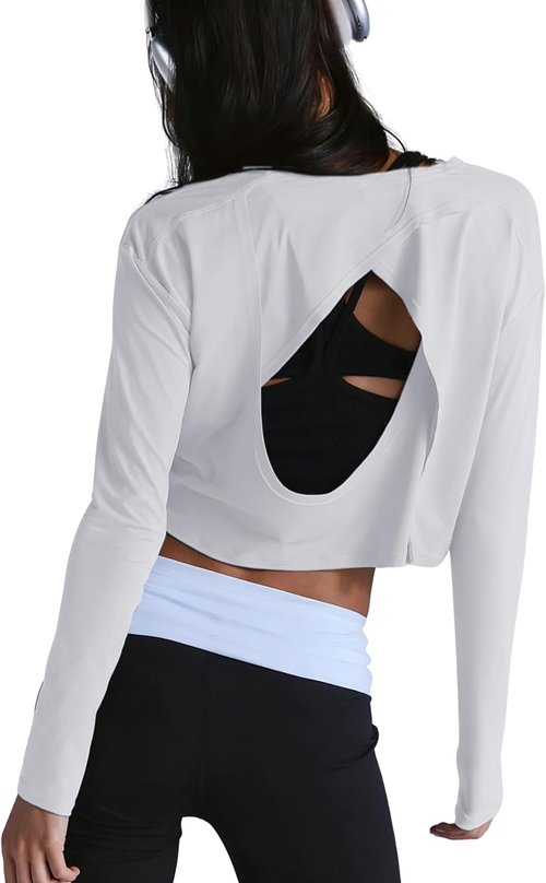 Lviefent Women's Long Sleeve Open Back Workout Tops - Athletic Sun Shirts for Gym & Running