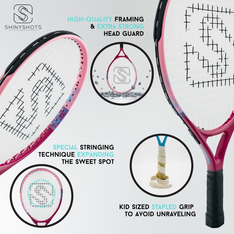 Shiny Shots 19-Inch Kids Tennis Racket - Lightweight Junior 19 inch Tennis Racket for Ages 4-6, Durable Aluminum with Kid-Sized Grip, & Big Sweet Spot
