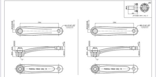 Prowheel Bicycle Crank Arm Bike Part in Square Hole,170MM Bike carnk arm Component for E-Bike Mid Mounted Motor Torque