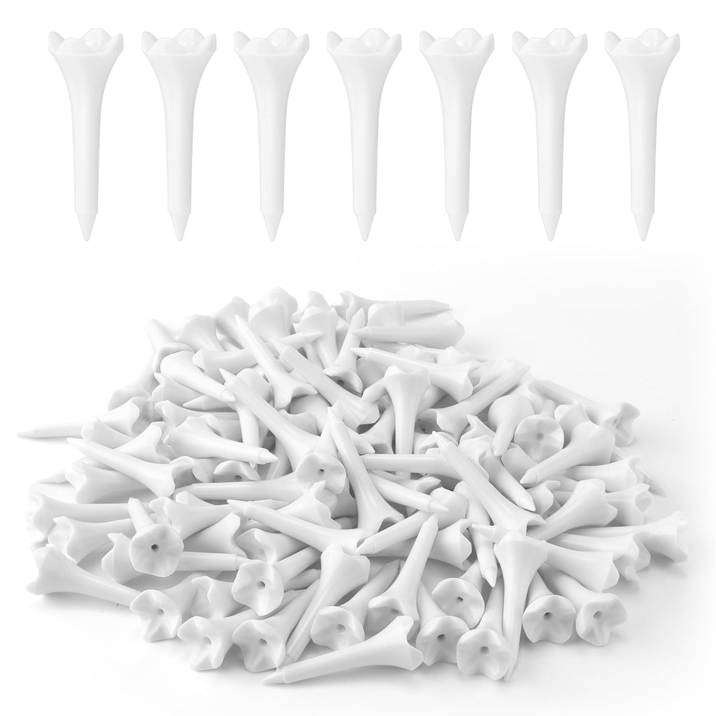 150pcs Plastic Golf Tees, 1 1/2'' Inch 4 Prong High Visibility Practice Golf Mat Tees Flight Low Friction Ideal Path Training Accessories for Irons Par Threes Driving Range Hybrids(White, Short)