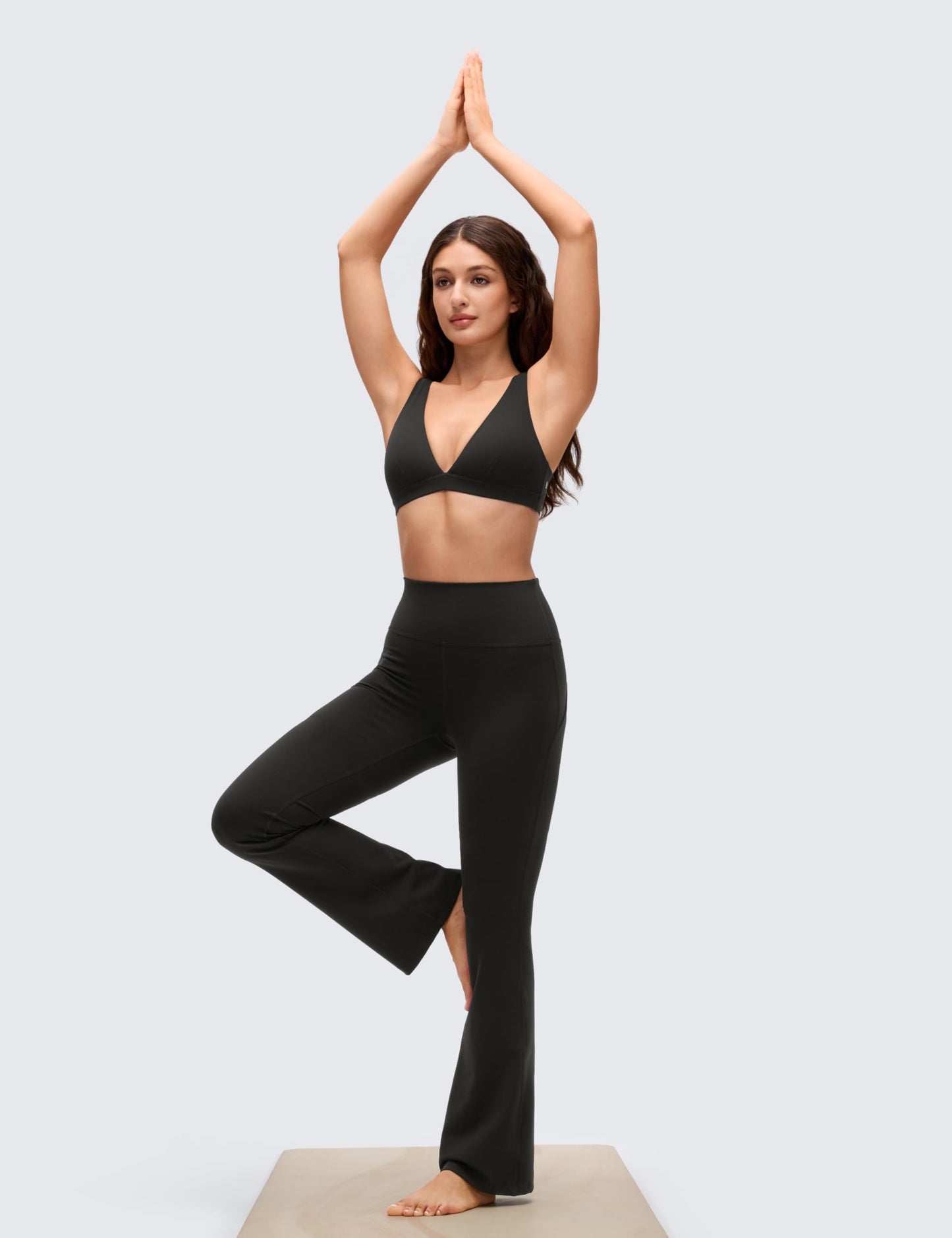 CRZ YOGA Butterluxe Soft Double Lined Deep V Neck Sports Bras for Women - Open Back Yoga Crop Top Casual Non Padded Black Medium