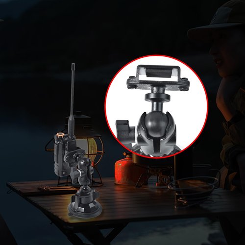 HYS Handheld Ham Radio&Mic with Belt Clip Single Side Radio Mount, CB Radio with Belt Clip Holder Mounting Kit with 1'' Ball Mount Adapter Compatible with RAM Mounts B Size Double Socket Arm