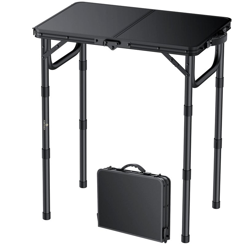 FUNYKICH 2ft Small Folding Camping Table(22.8'' Lx15.7'' W), 3 Height Adjustable Portable Picnic Table, Lightweight Aluminum Outdoor Table with Carry Handle for Camping, BBQ, Beach, Picnic, Black