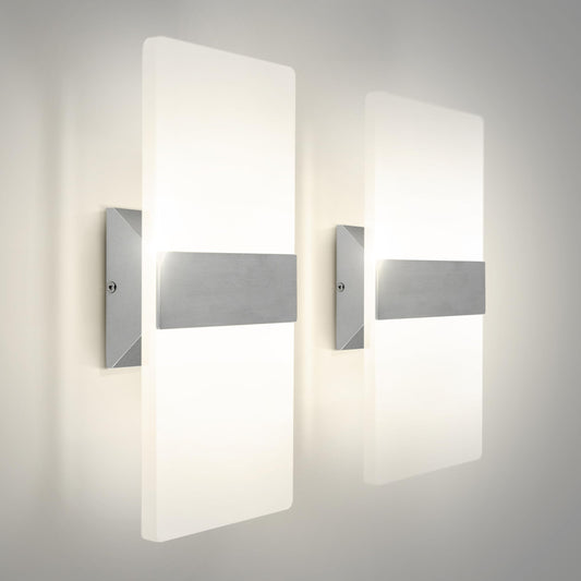 ASD 14 Inch LED Indoor Wall Sconce - Modern Interior 24W 120V 2700K-5000K Adjustable Dimmable Wall Mounted Light Fixtures, Acrylic Glass Wall Lights for Stairway, Hallway - ETL, Brushed Nickel 2 Pack