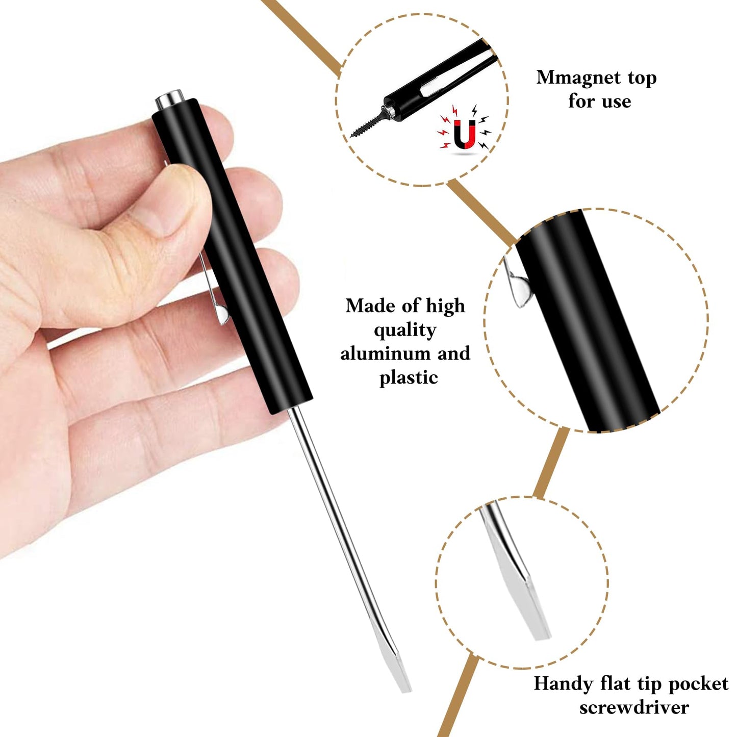 6 Pcs Pocket Screwdriver Mini Tops and Pocket Screwdrivers with Magnet Pocket Screwdriver for Mechanical Electrician Technician Repair Tool (Black)