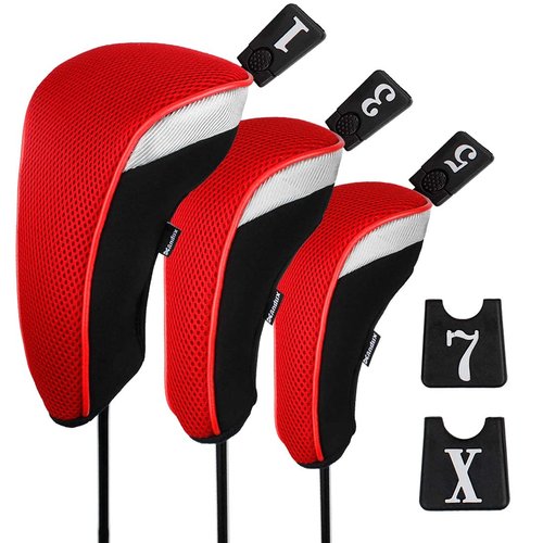 Andux 6pcs/Set Golf Club Head Covers Woods Driver Fairway Hybrid Set (3 Hybrids + 3 Woods) Black/Red