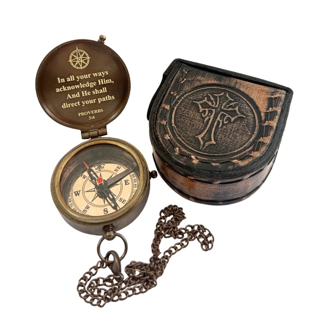 Baptism Gifts for Boys – Handmade Brass Compass with Scripture – May Your Faith Always Guide You – Christian, Catholic, Religious Gift for First Communion, Confirmation, Christening – Gift for Men
