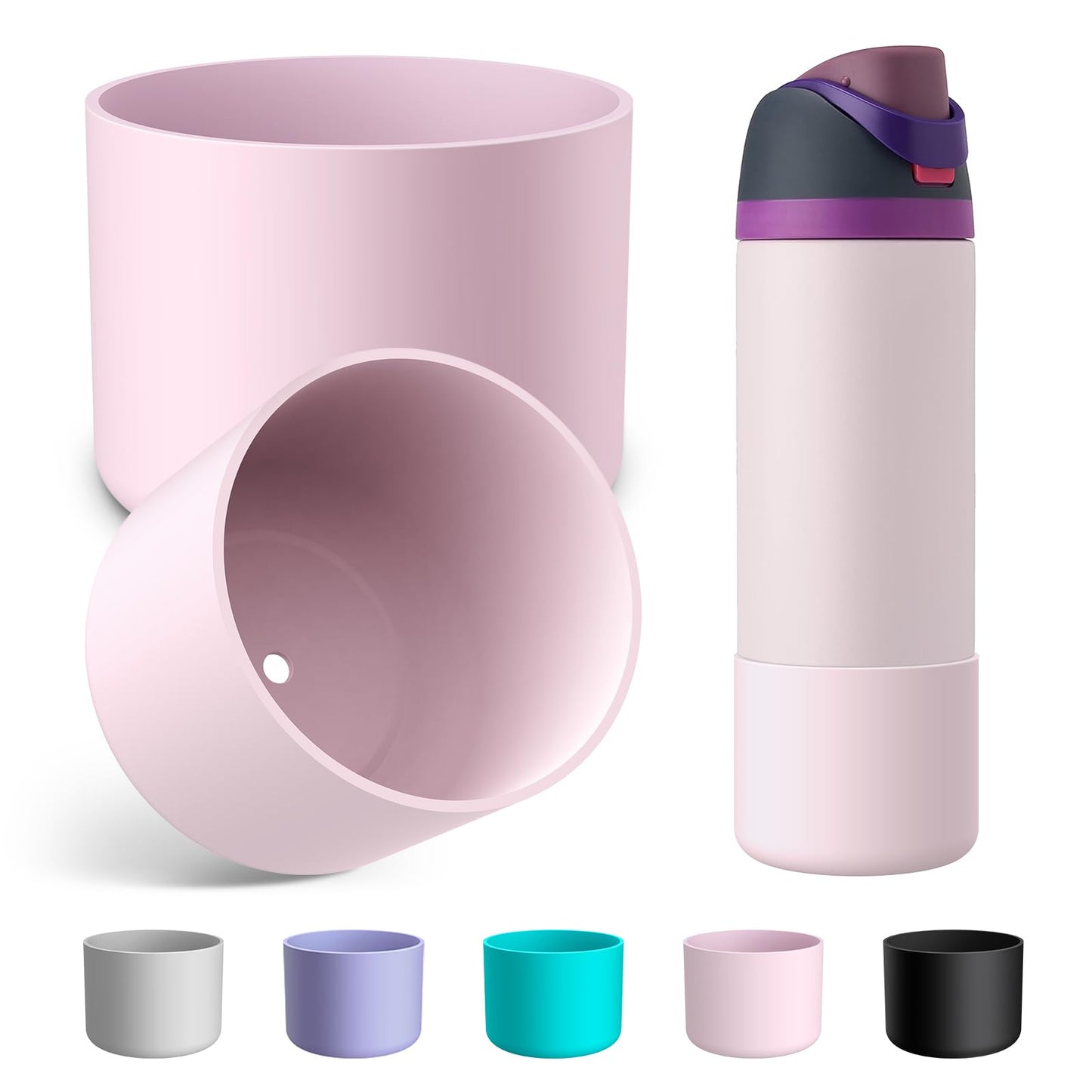 Alwenid 2PCS Silicone Water Bottle Boot for Owala 24 Oz, Anti-Slip Protective Sleeve Bottom Bumper Protector for FreeSip, Twist, and Flip Stainless Steel Water Bottles (Pink)