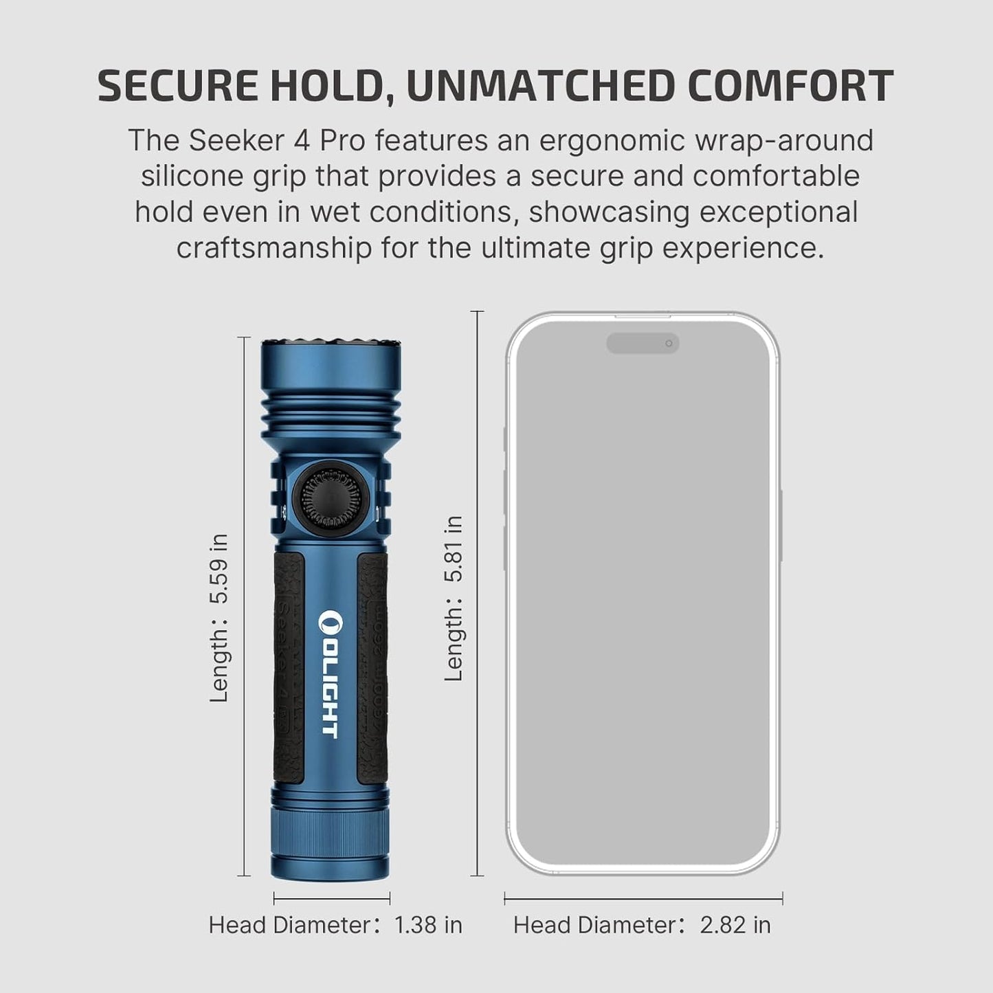OLIGHT Seeker 4 Pro Flashlight - 4600 Lumens Rechargeable, Waterproof IPX8, USB-C Holster | Midnight Blue Cool White