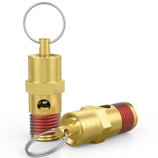 HONSNKS 2 Pcs 1/4" NPT(M) 200 PSI Air Compressor Pressure Relief Valve, Brass Safety Valve for Air Compressor (Tank Pop Off)