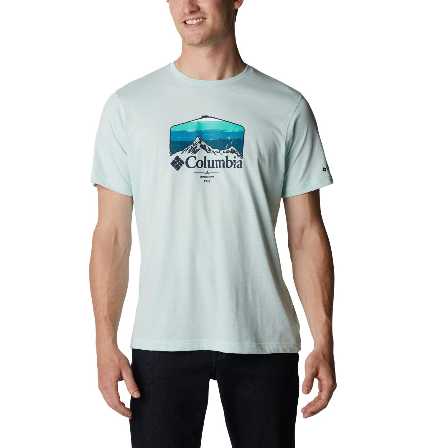 Columbia Men's Thistletown Hills Graphic Short Sleeve, ICY Morn Heather/Hikers Graphic, 3X Big