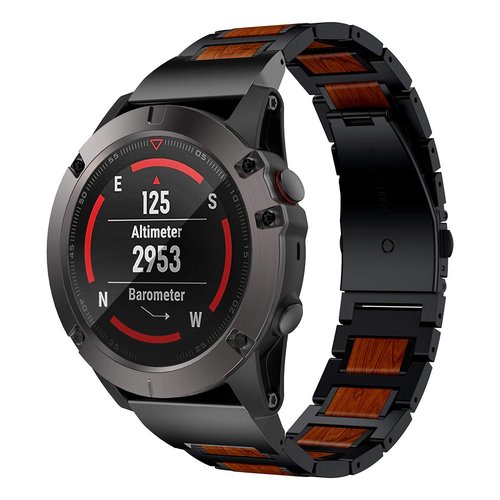 LDFAS Fenix 8/7X/6X/5X Plus Band, Natural Wood Red Sandalwood Stainless Steel Metal Watch Band, 26mm Quick Release Easy Fit Strap Compatible for Garmin Fenix 7X/6X Pro/5X/5X Plus/3HR/Descent Mk2 Bands