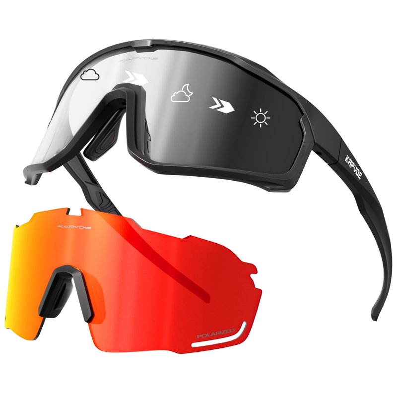 KAPVOE Cycling Glasses with Interchangeable Polarized + Photochromic Lenses Sport Sunglasses Mountain Bike Glasses K93-91