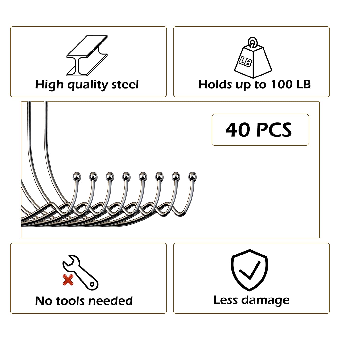 JOAWSOME Picture Hangers Super Hooks and Office Pack 40Pcs for Drywall Picture Hanging Hooks Heavy Duty Supports Up to 100 Pounds for Hanging Pictures, Photos, Frames, Planters, Art, Clock (Hook-04)