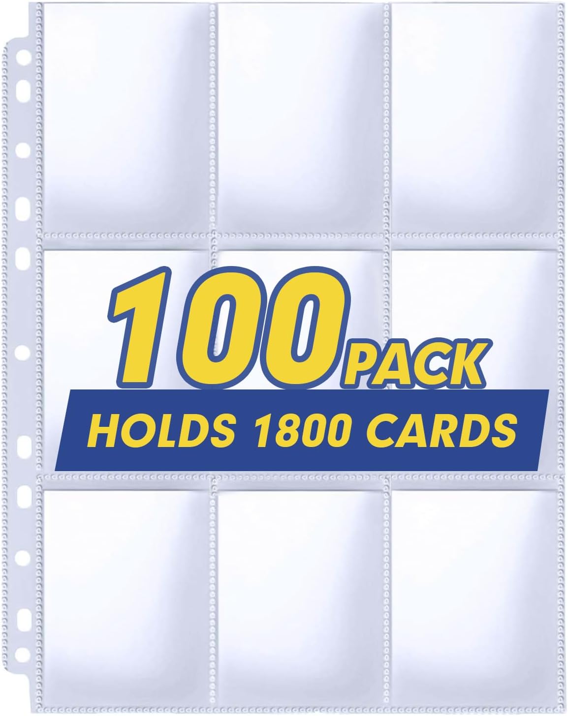 PANDRI 100 Pack Trading Card Sleeve Pages - 9 Pocket Storage Album for 3 Ring Binders