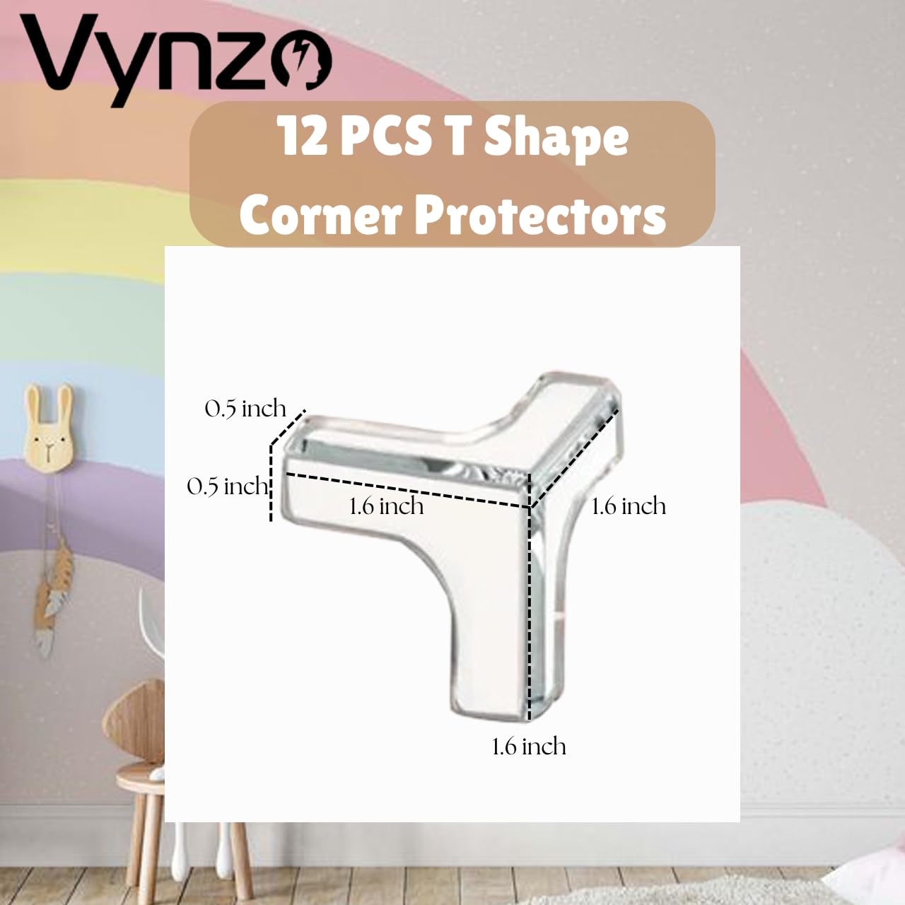 VYNZO 12 Pack Corner Protector Baby – T-Shaped Baby Proof Corners and Edges with Safety Bumpers, Soft Silicone Table Corner Covers Baby Safety, Corner Guards