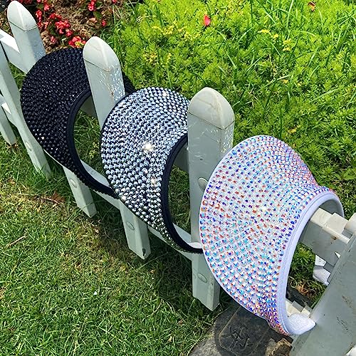 Kejea Women Men Sun Visor Hat Silver Black Adjustable Rhinestone Bling Sports Beach Cap 6 3/4-7 1/4