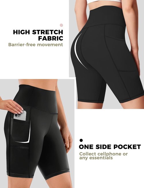 Buauty High Waisted Biker Shorts for Women - Tummy Control with Pocket | 8" Yoga & Running Spandex Compression