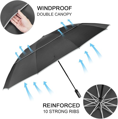 G4Free Inverted Windproof Umbrella - Large Compact Reverse Design with Reflective Stripe | 54/62 Inch