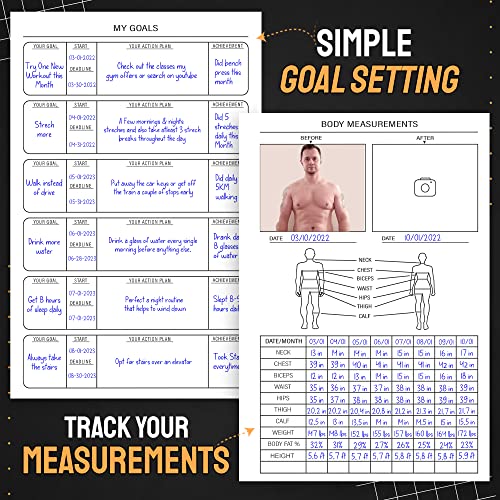 Fitness Journal Workout Planner - A5 Sturdy Log Book - Black