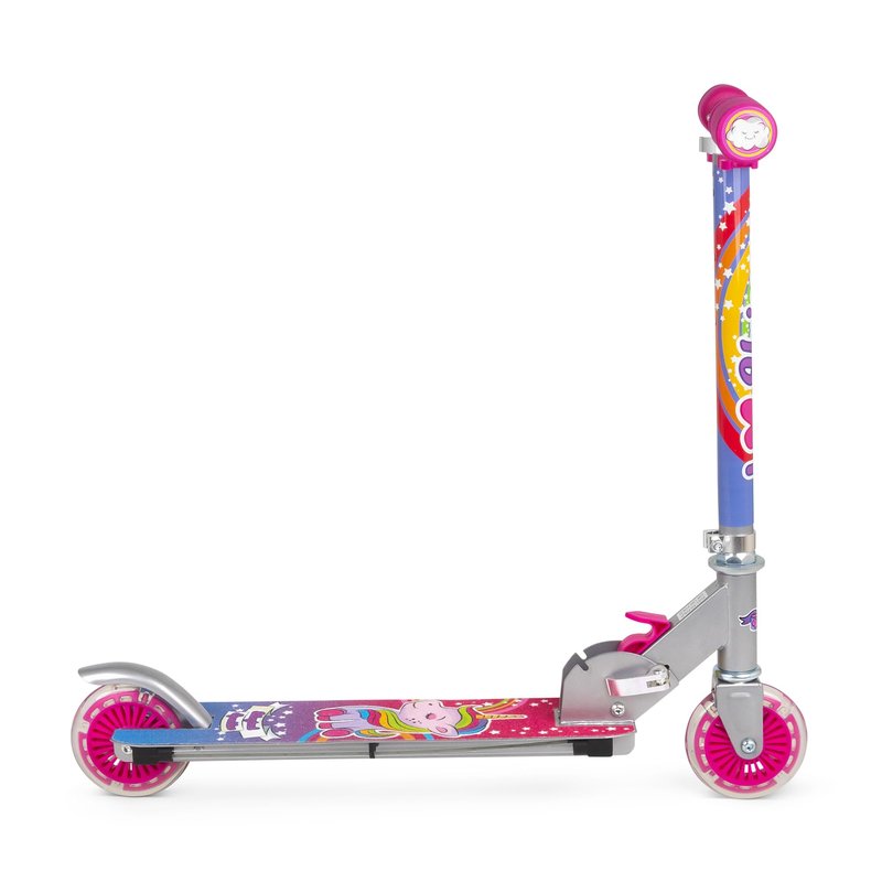 Ozbozz: Flashing Scooter - Unicorn Magical Sparkles - Light-Up Wheels-Deck, Adjustable Height, 2 Wheel Outdoor Ride-On, Foldable, 100lb Limit, Kids 5+
