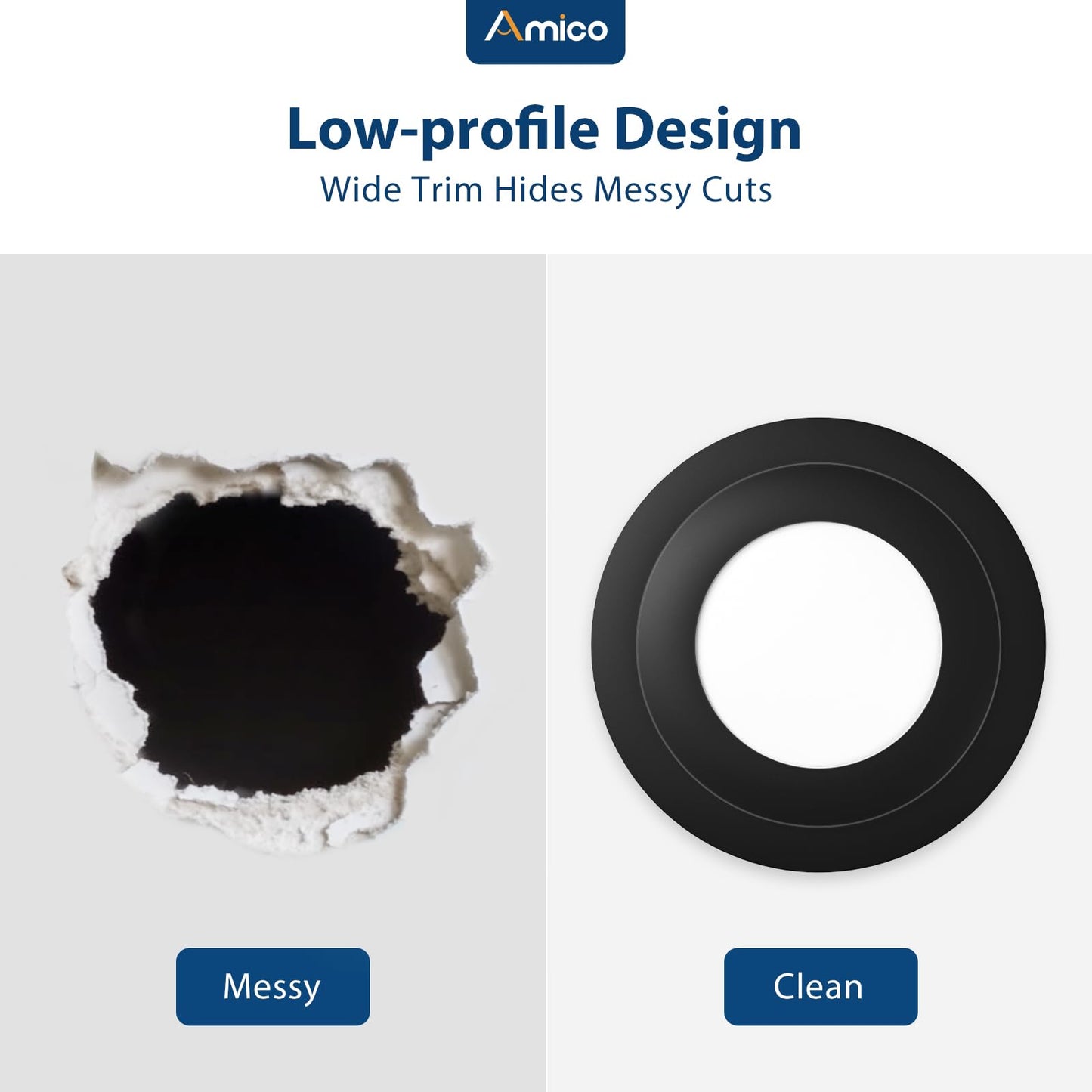 Amico 6 Pack Goof Rings for 6 Inch Recessed Lights, Can Light Trim Ring Cover, Outer Diameter 8.6-inch, Inner Diameter 6.2-inch, Durable Plastic Design, Black