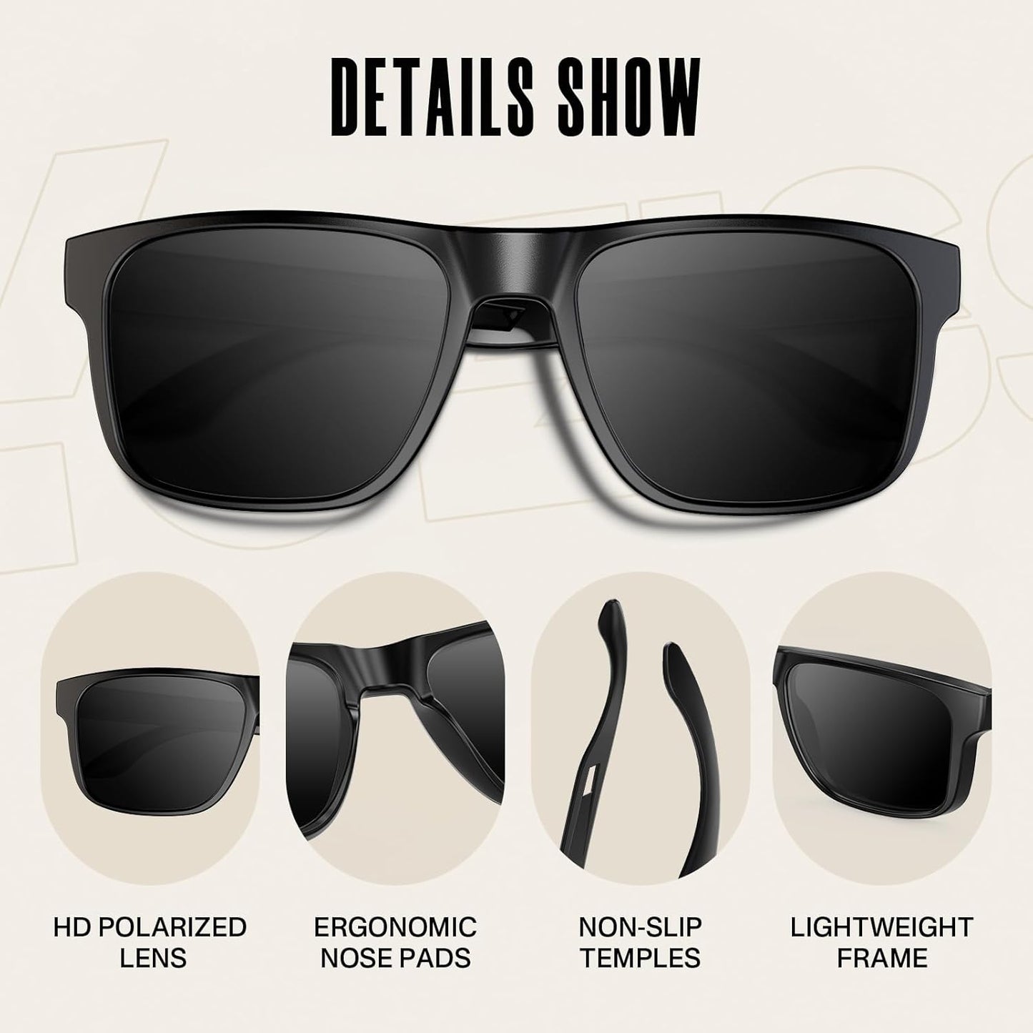 Polarized Sunglasses UV400 - Lightweight Square Frame for Men & Women | Ideal for Driving, Cycling, and Outdoor Activities