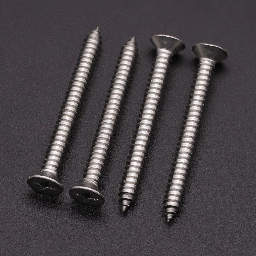 30 Pack #12 x 3 Flat Head Phillips Self Tapping Screws, 18-8 Stainless Steel 304, Countersunk Sheet Metal & Wood Screws, Corrosion Resistant Fasteners