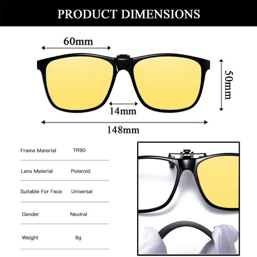 FF FRAZALA Polarized Clip-on Night Vision Glasses Anti-Glare UV Protection Driving Nighttime Driving Glasses Over Prescription Glasses (Yellow for Night Driving)