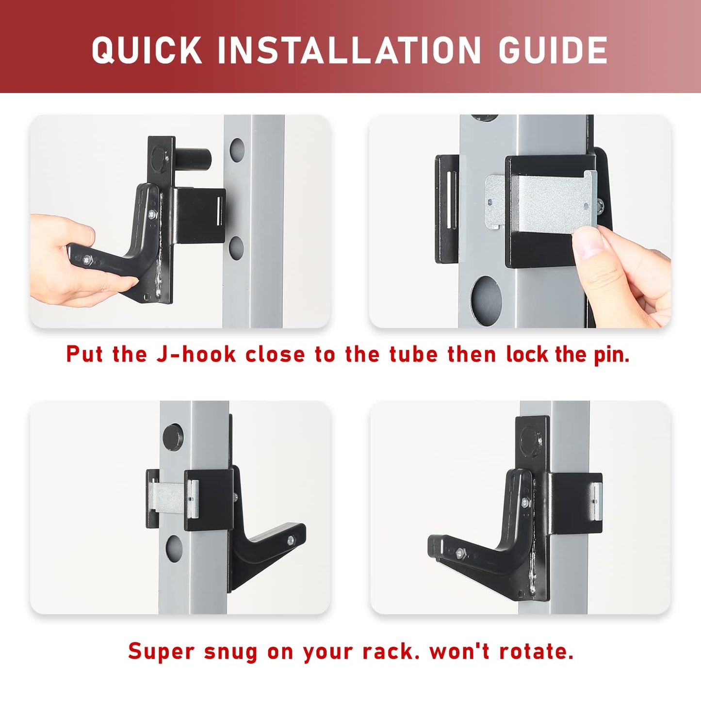 SYL Fitness J-Hooks for 2x2" Power Rack with 1/2" or 5/8" Hole, Barbell Holder/Squat Rack Accessories J Cups