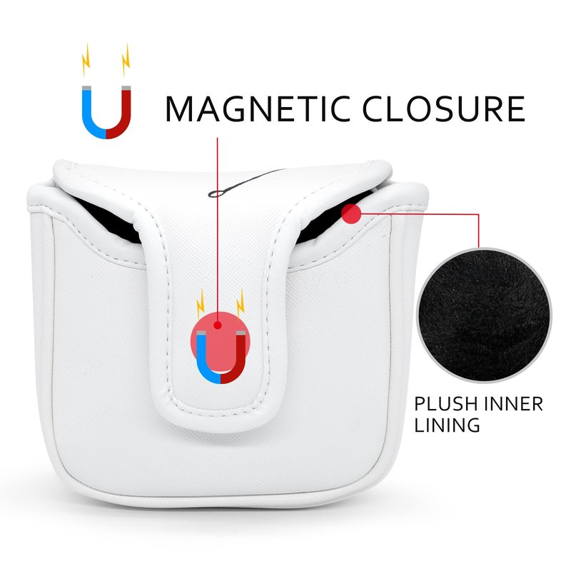 Funny Golf Putter Cover Square Mallet Putter Headcover - White Synthetic Leather Golf Club Covesr for Mallet Putters fits for All Brand