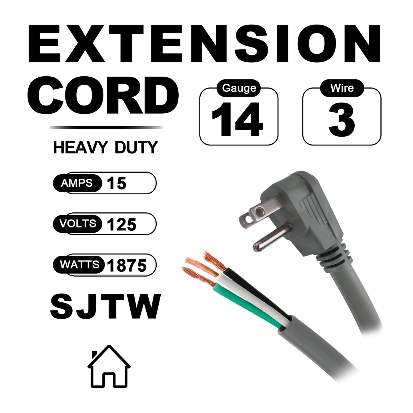 EP 2 Pack 3 Ft Flat Plug Appliance and Power Tool Cord, 14 Gauge 3 Prong 15A Replacement Power Supply Cord Cable, 110V 115V 120V AC Pigtail, Grey