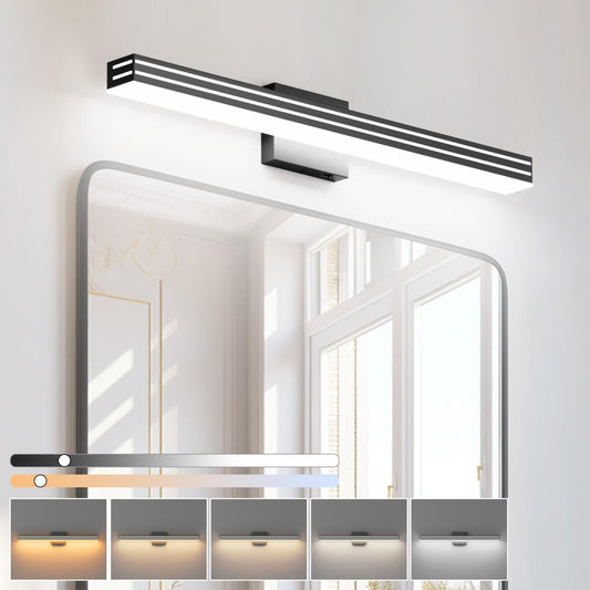 Ralbay Modern Black Bathroom Light Fixtures 5 Color Temperature Dimmable 31.5inch 30W Acrylic LED Black Bathroom Vanity Lighting Fixtures Over Mirror