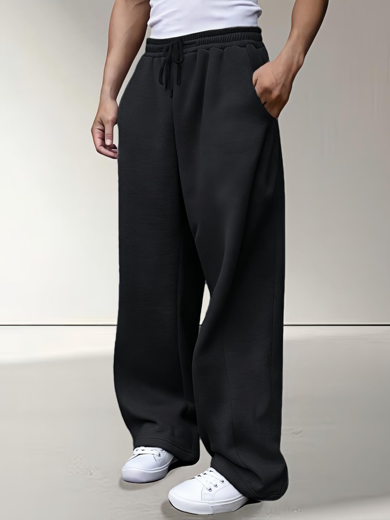 LuminBlaze Men’s Baggy Sweatpants Fleece Wide Leg with Elastic Drawstring Waist, Casual Loose Lounge Joggers Black