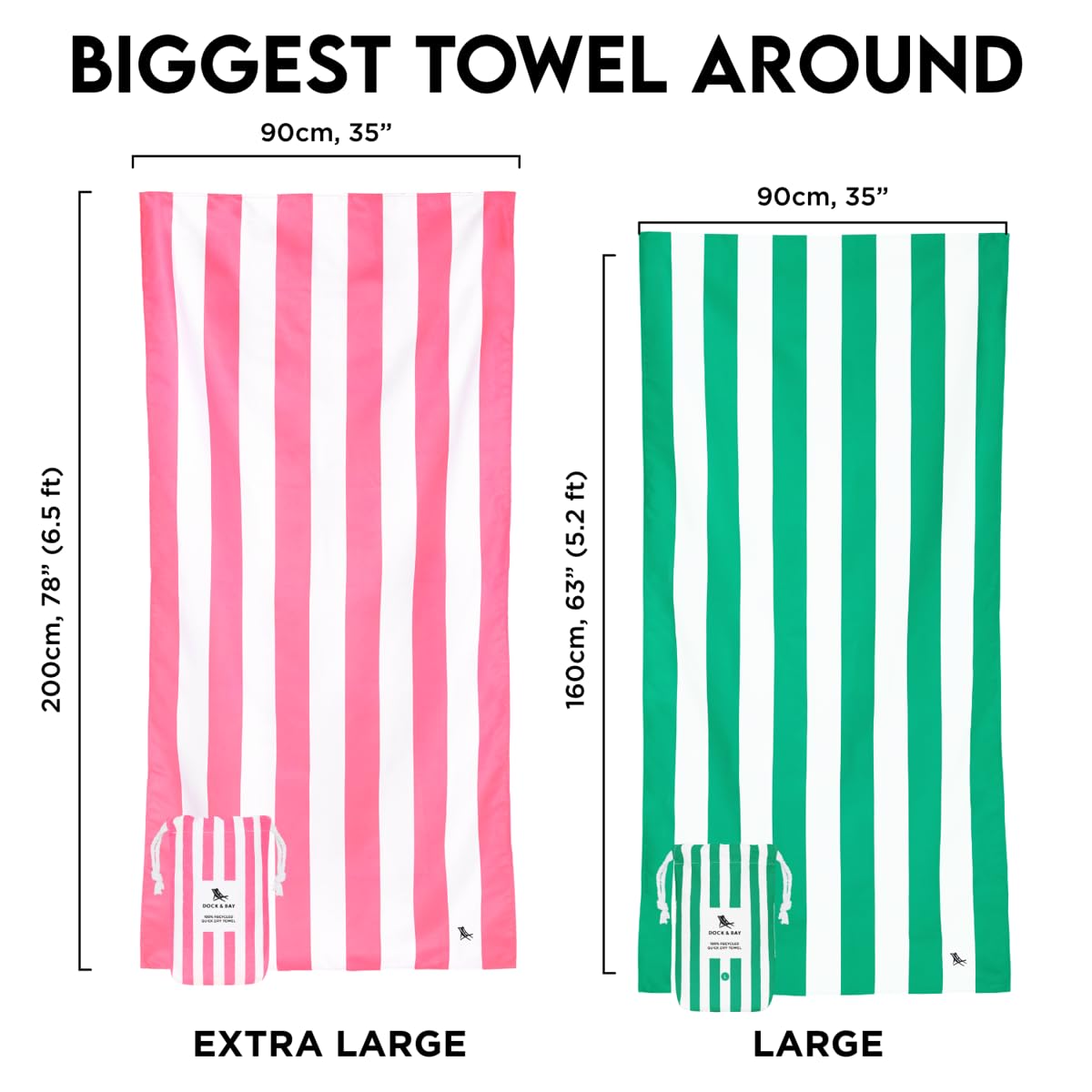 Dock & Bay Quick Drying Towel - for Sports & Gym - Compact, Lightweight - 100% Recycled - Includes Bag - Cabana - Set of 6, Extra Large (200x90cm, 78x35)