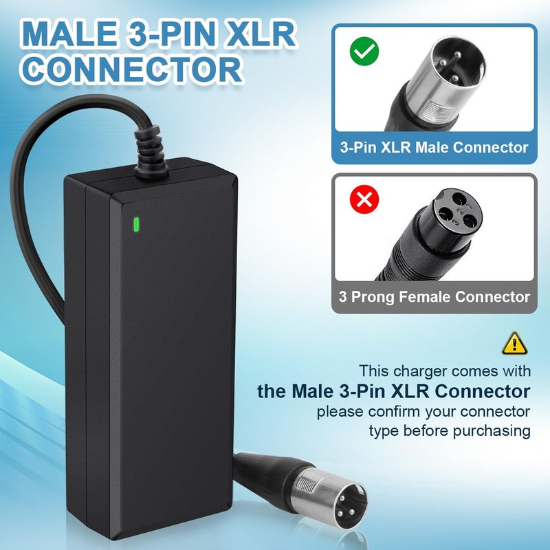 24V 2A 3-Pin XLR Electric Scooter Battery Charger for Go-Go Elite Traveller Plus HD US, Pride Mobility Scooter, Ezip Mountain Trailz, Jazzy Power Chair, 4 Wheel Mobility