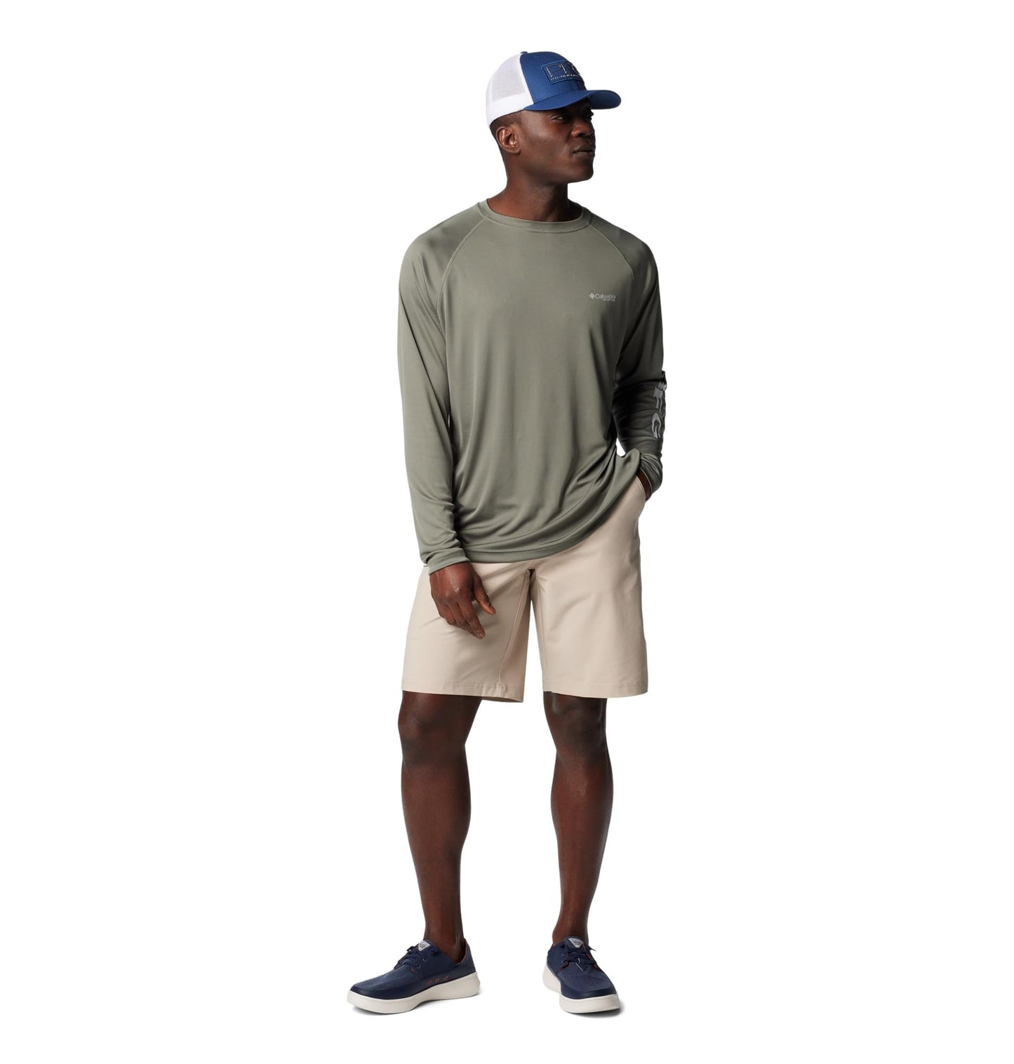 Columbia Men's PFG Terminal Tackle Long Sleeve Fishing Shirt, Cypress/Cool Grey Logo, X-Large Tall