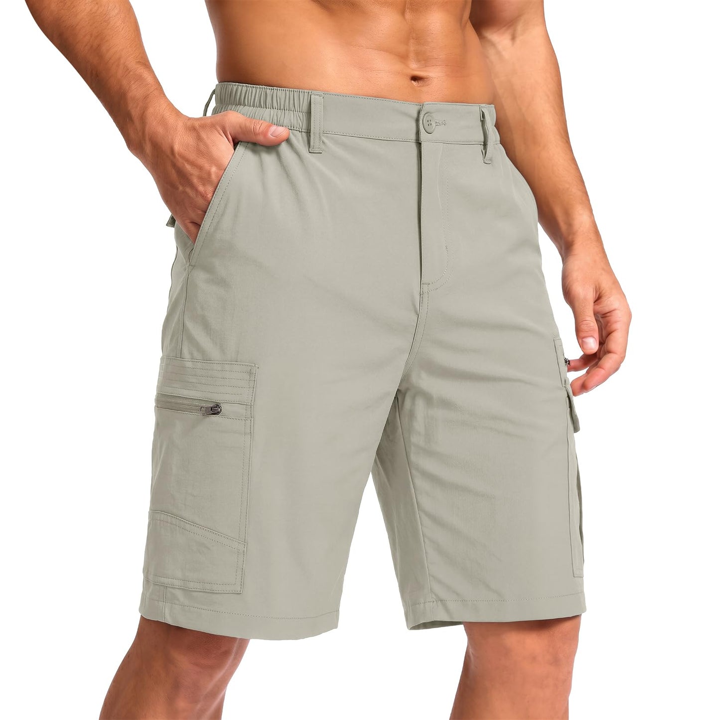 Jessie Kidden Mens Outdoor Casual Expandable Waist Lightweight Water Resistant Quick Dry Fishing Hiking Shorts (6222 Grey Green 40)