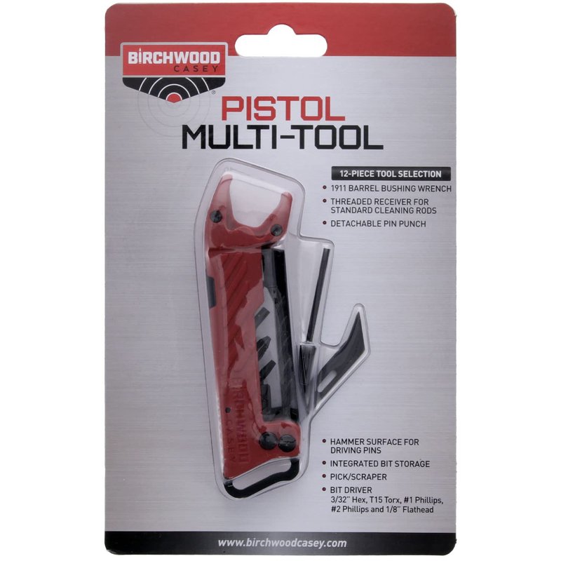 Birchwood Casey Pistol Gun Multi-Tool Kit| Durable Versatile Compact Gunsmithing Tool Set | 1911 Wrench, Bit Driver & Storage, Scraper, Tool Bits & Hex Keys Included