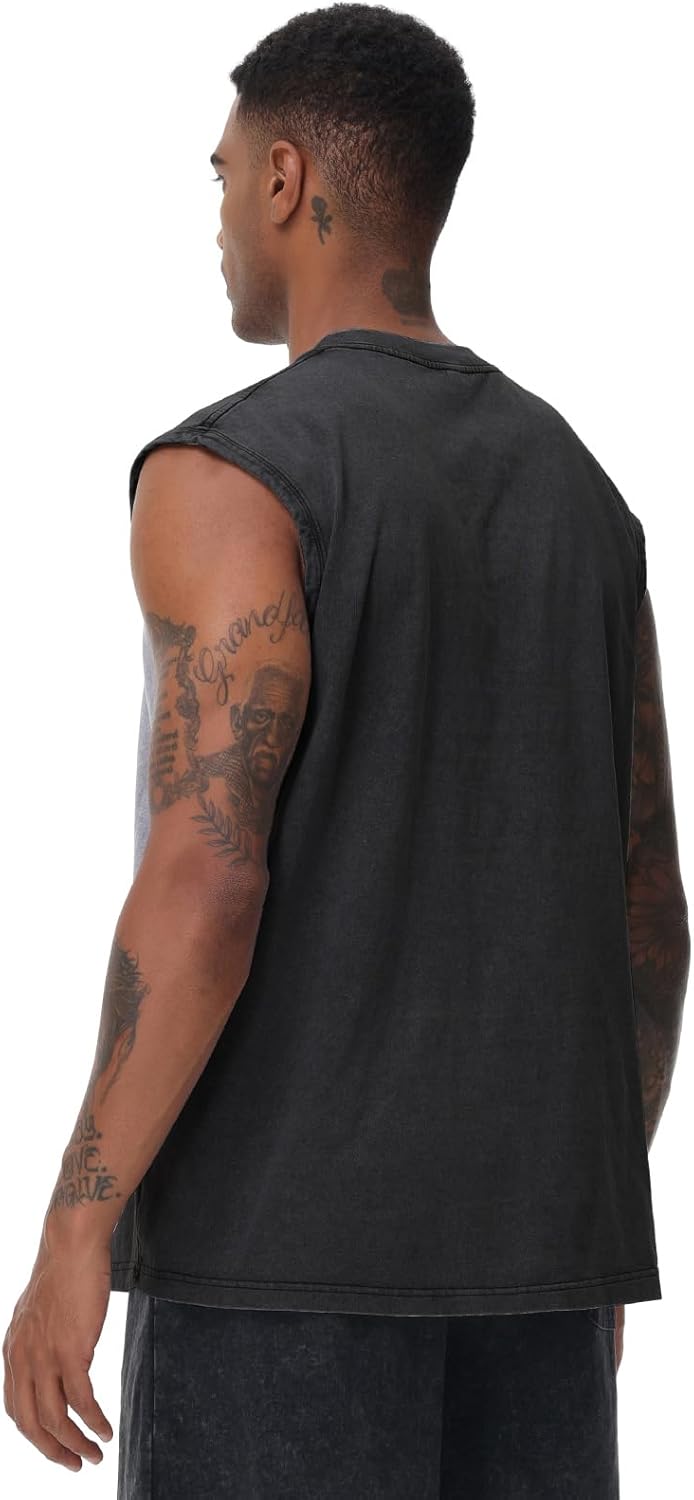 Skiennix Men's Sleeveless Workout Tank Top - Acid Wash Muscle Shirt for Gym & Beach | Loose Fit