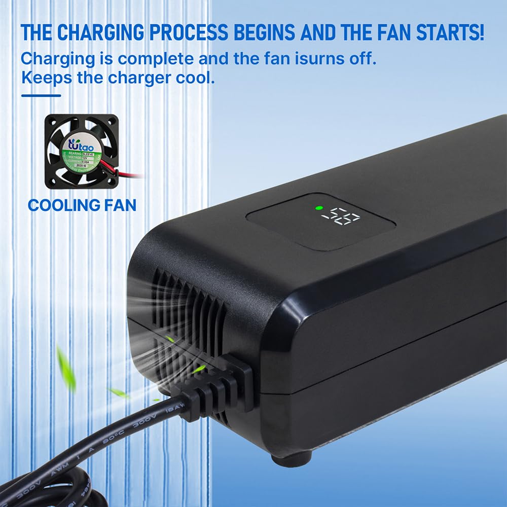 YZPOWER 58V 4A Lead Acid Battery Charger for 48V 20Ah GLE AGM Lead Batteries Pack,Smart AC Charger Adapter with Display Built-in Fan 3pin Plug