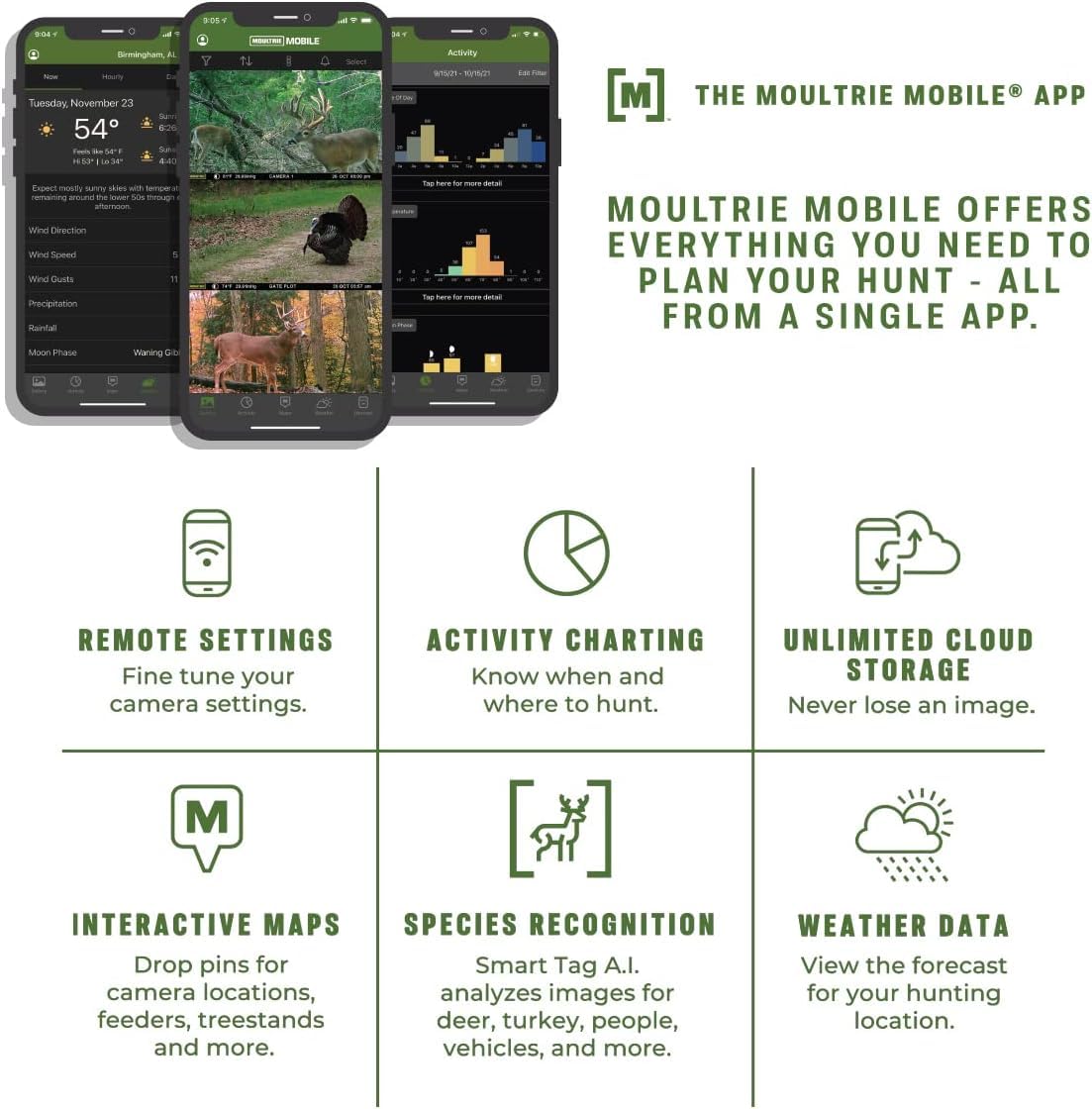 Moultrie Edge Cellular Trail Camera with Rechargeable Lithium-Ion Battery - Auto Connect - Nationwide Coverage - 720p Video with Audio, Cloud Storage, Extended Runtime, Weatherproof