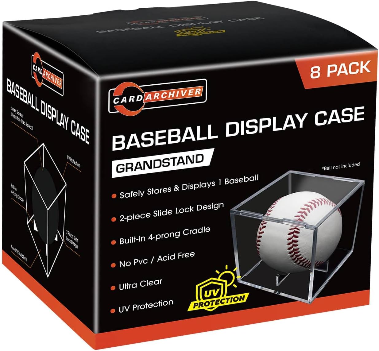 Skiennix 8 Pack Baseball Display Cases - UV Protected Acrylic Holder for Official Size Baseballs | Clear Memorabilia Showcase