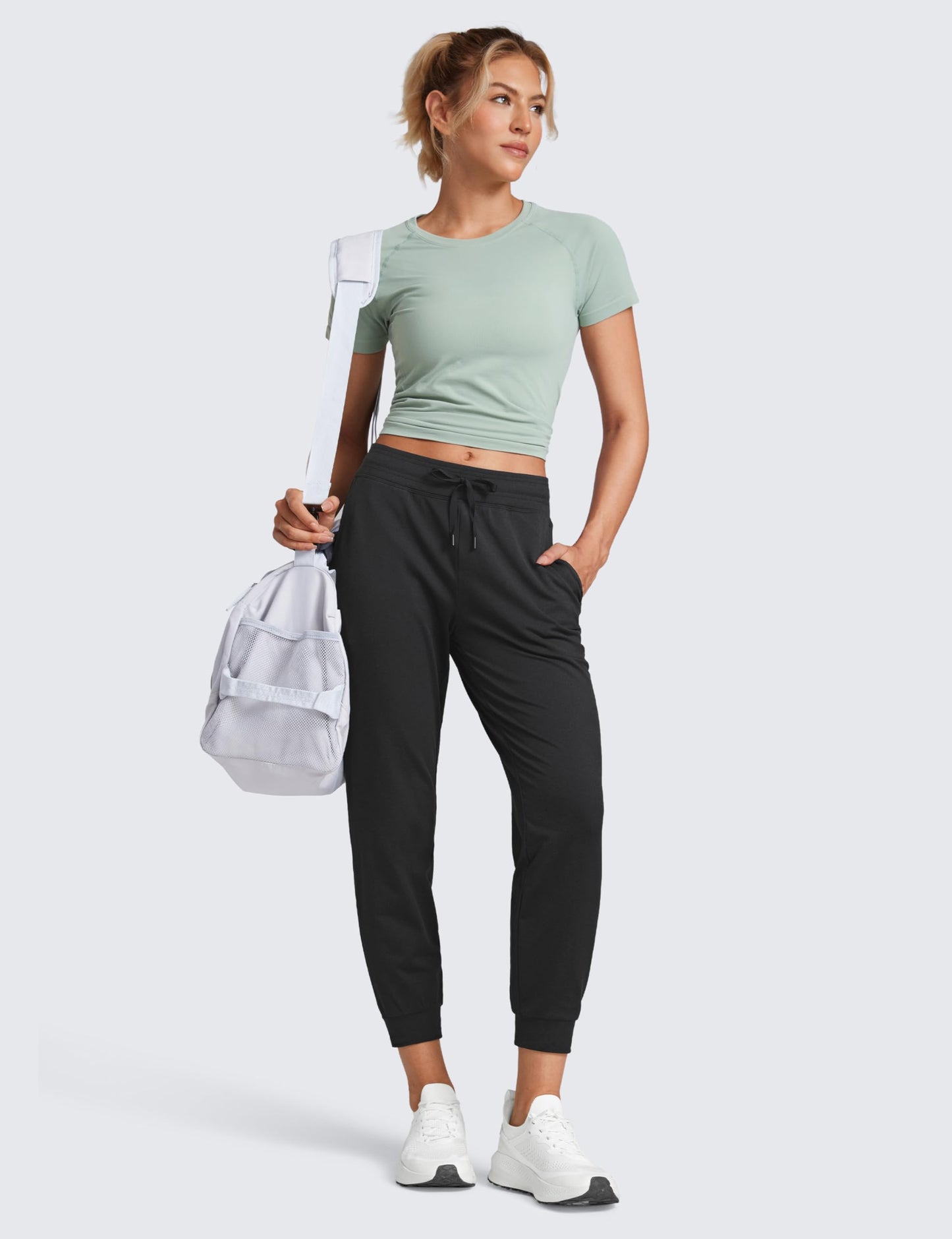 CRZ YOGA Cloud Jersey Joggers Sweatpants Women 25" Capri Casual Lounge Pajama Workout Sweat Pants with Pockets Black Medium