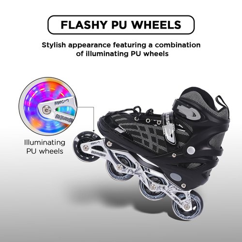 Endless EL1025 Inline Adjustable Skate | Color: Black | Size: Small-29EUR (US11C-US1) | for Kids 3 to 6 Years | Aluminium Chassis & 70mm PU Wheels | Front Wheels Flash- ABEC 7 Bearings