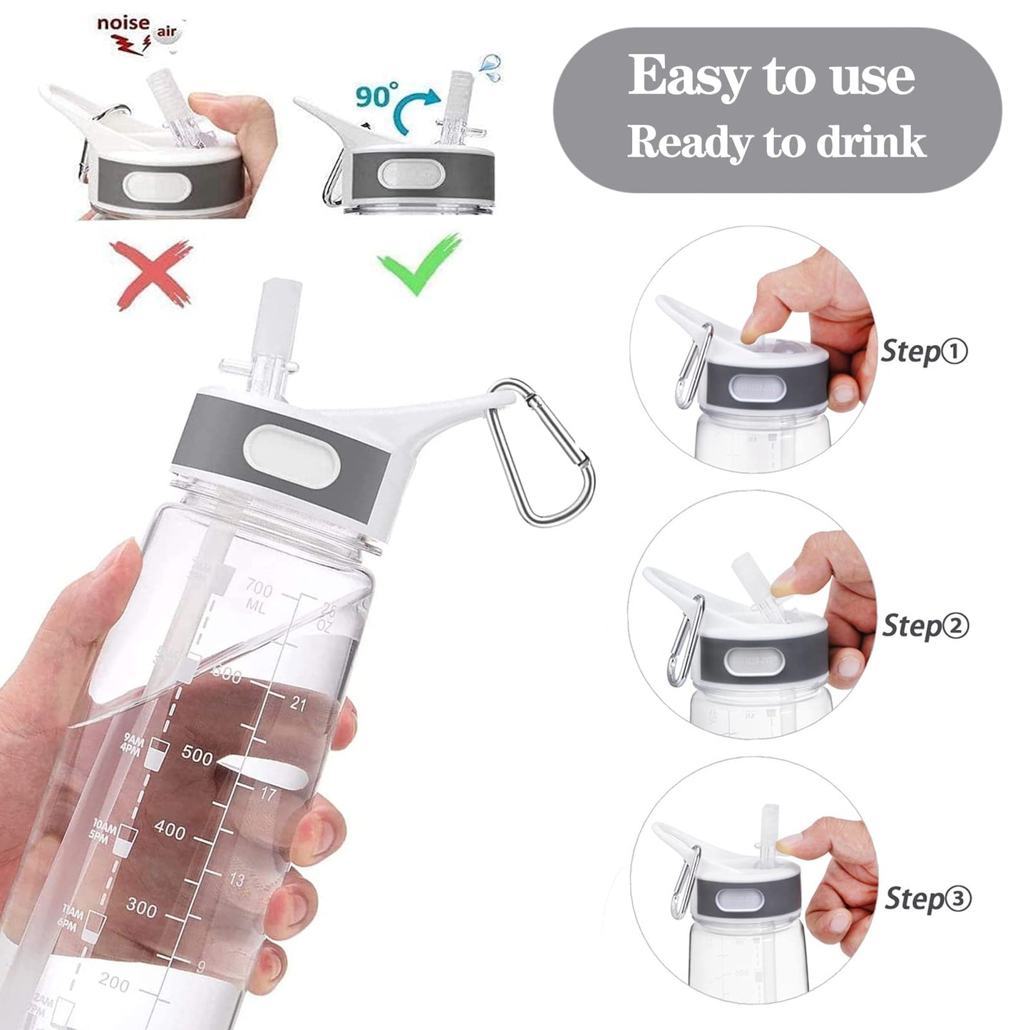 Water Bottle with Silicone Straw, 32oz/1L BPA-Free Motivational Tritan Water Bottle, Food Grade Bottle with Time Marker Bottled Joy Sports Jug, Leakproof Buckle Drinking Bottles for Fitness, Outdoor