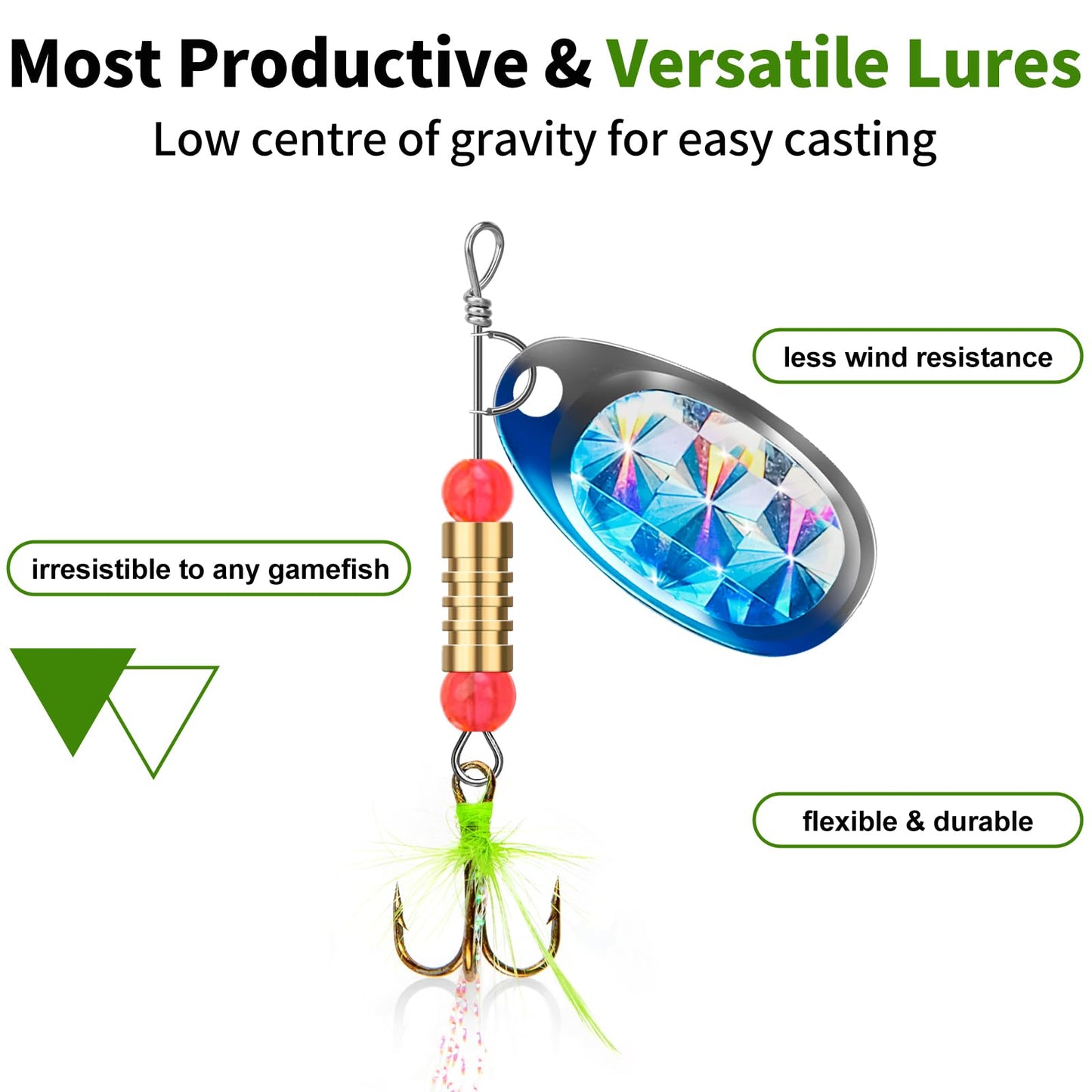 TRUSCEND Well-Made Rooster Tail Fishing Lures with Flash Copper Body and Blade, Two-Way Spinning Spoons System Fishing Spinners for Jigging, Freshwater Crappie Jigs, Blade Bait for Bass Trout Walleye